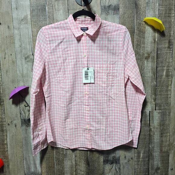 Untuckit Shirt Calina pink white gingham fabric plaid button Down Top NWT - Picture 2 of 5